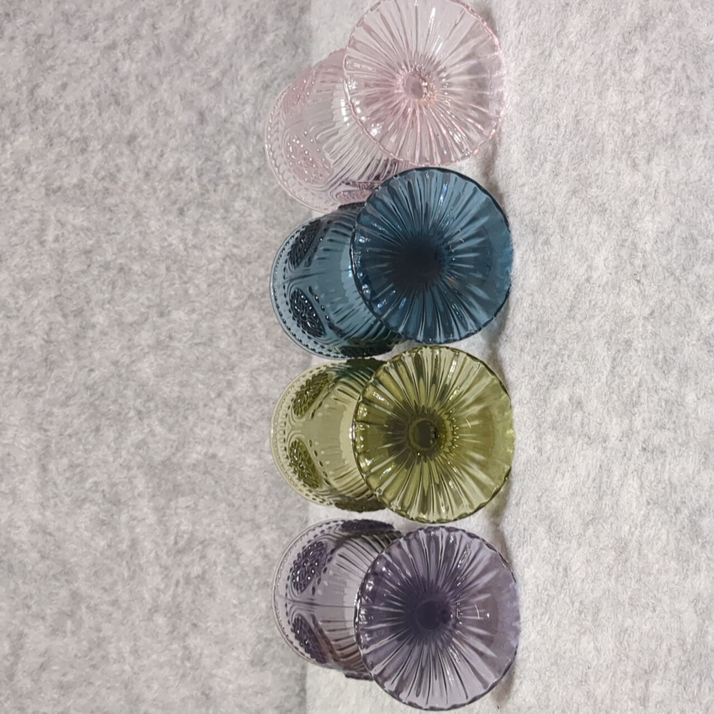 Anthropologie Embossed Colored Glass Boho Chic Wine Goblets Set of Four - Picture 5 of 10